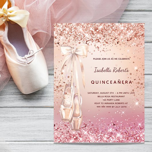 Quinceanera Rose Rosa Ballerina Haushaltseinladung Flyer
