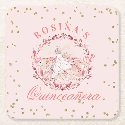 Quinceañera Rose Rosa Feier Rechteckiger Pappuntersetzer (Vorderseite)