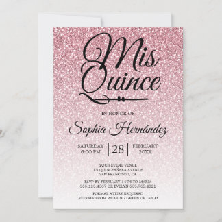 Quinceañera Rose Rosa Glitzer 15. Geburtstag Einladung