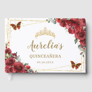 QUINCEAÑERA Rose Rote Flora Goldbarren Gästebuch