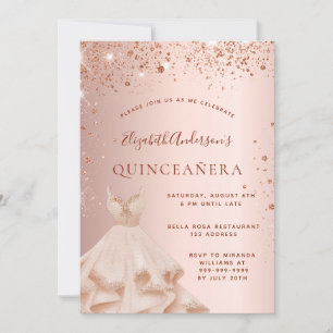 Quinceanera roségold-pink-glitzerkleid einladung