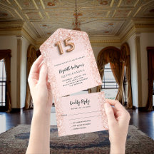 Quinceanera Roségold-Rot schimmernde Party-RSVP