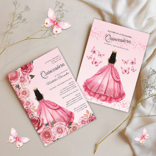 Quinceanera-Roségoldene Floraldekoration Einladung