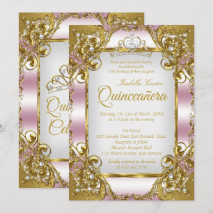 Quinceanera-Roségoldene Perlen-Tiara Party Einladung