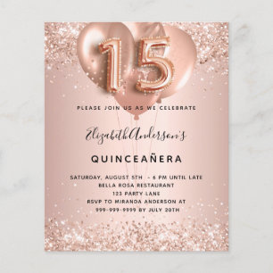 Quinceanera Rosen-Gold-Ballon Budget-Einladung Flyer