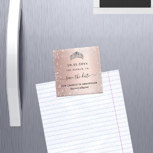 Quinceanera Rosen Gold Glitter-Tiara Save-the-Date Magnet