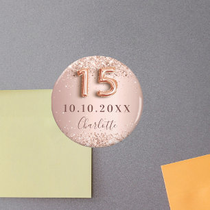 Quinceanera Rosen-Gold-Rouge Glitter Save-the-Date Magnet