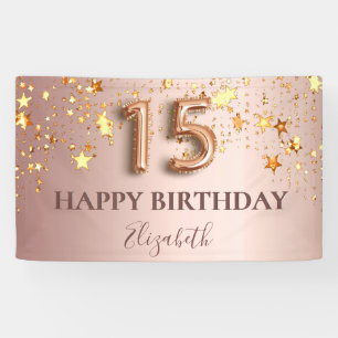 Quinceanera Rosen gold Sterne rosa Ballon Schrift Banner