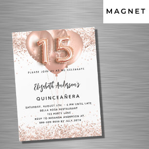 Quinceanera Rosenvergoldete Ballons weiße Luxus Magneteinladung