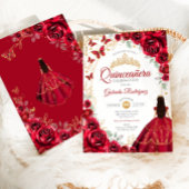 Quinceanera Rot Gold Blumen Einladung