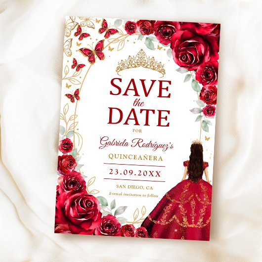 Quinceanera Rot Gold Blumen Save The Date