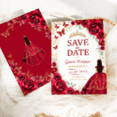 Quinceanera Rot Gold Blumen Save The Date