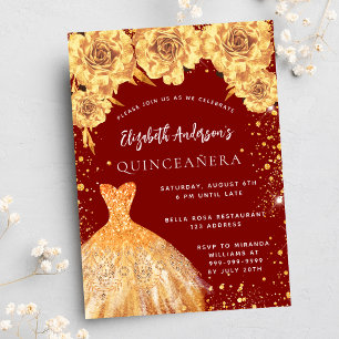 Quinceanera rot gold glitz kleid Rosen Luxus Einladung