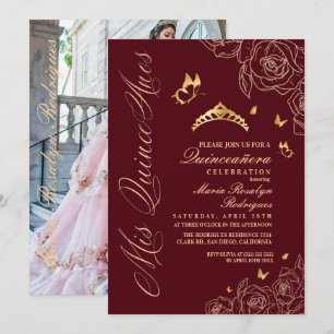 Quinceanera Rot Gold Tiara Einladung