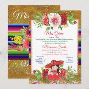 Quinceanera-Rot-Mexikanische-Miss-Quince-Einladung Einladung