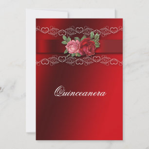 Quinceanera Rot Rosa Rosen Rote Seide Einladung