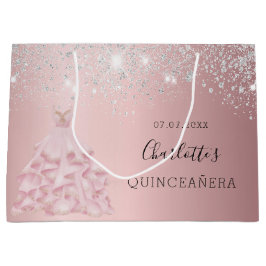 Quinceanera rot Rosa silber Glitzer Kleid Glattled Große Geschenktüte