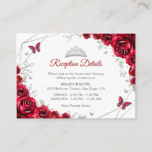 Quinceanera Rot Silber Blumen Details Begleitkarte