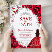 Quinceanera Rot Silber Blumen Save The Date