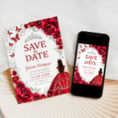 Quinceanera Rot Silber Blumen Save The Date