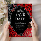 Quinceanera Rot Silber Schwarz Save The Date
