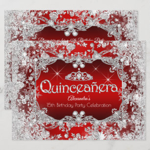 Quinceanera Rot Silber Tiara Winter Wonderland Einladung
