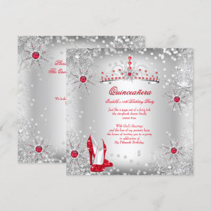Quinceanera Rot Silber Winterwunderland Einladung