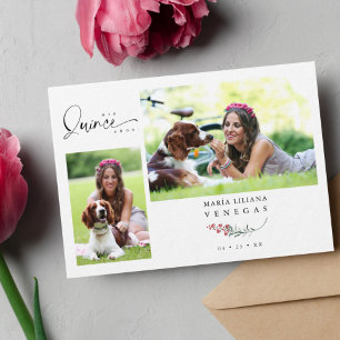 Quinceañera Rot Trendy Zweige Español 2 Fotos Einladung