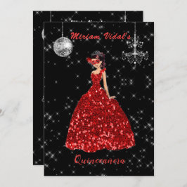 Quinceanera Rot und Silver Masquerade Einladung