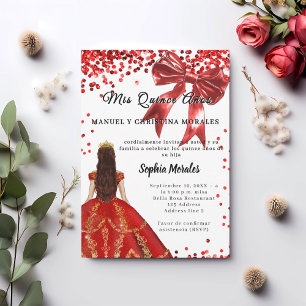 Quinceanera rot weiß Kleid Schleife Einladung