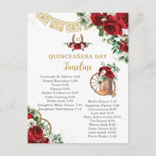 Quinceañera Rot Weiße Floral Charro Stiefel Zeitst Mitteilungskarte