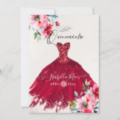 Quinceanera Rotbarsch Wasserfarbene Blume Einladung (Vorderseite)