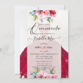 Quinceanera Rotbarsch Wasserfarbene Blume Einladung (Rückseite)