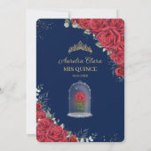 Quinceañera Rote Flora Verzauberte Rose Navy Blue Save The Date (Rückseite)