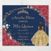 Quinceañera Rote Flora Verzauberte Rose Navy Blue Schaumweinetikett (Einzelnes Label)