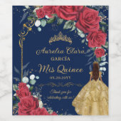 Quinceañera Rote Flora Verzauberte Rose Navy Blue Weinetikett (Einzelnes Label)