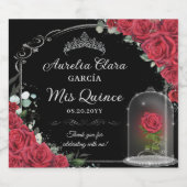 Quinceañera Rote Flora Verzauberte Rose Schwarzes Schaumweinetikett (Einzelnes Label)