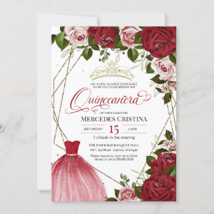 Quinceañera rote Rose Golden Tiara Geburtstagspart Einladung