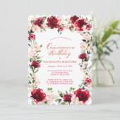Quinceanera Rote Rose Pink Peony Floral Einladung (Stehend Vorderseite)