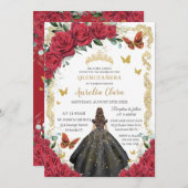 Quinceañera Rote Rosen Bloral Black Dress Princess Einladung (Vorne/Hinten)