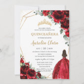 Quinceañera Rote Rosen Blume Blumenprinzessin Gown Einladung (Vorderseite)