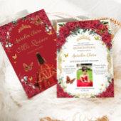 Quinceañera Rote Rosen Blumenbilder Vintag Einladung