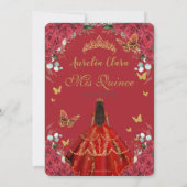Quinceañera Rote Rosen Blumendress Gold Butterfly Save The Date (Rückseite)