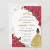 Quinceañera Rote Rosen Blumengelbe Prinzessin Einladung (Vorderseite)