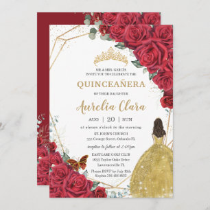 Quinceañera Rote Rosen Blumengelbe Prinzessin Einladung