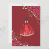 Quinceañera Rote Rosen Blumengold Prinzessin Crown Einladung (Rückseite)