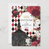 Quinceanera-Rote Rosen Blumenkohl-Alice im Wunderl Einladung (Rückseite)