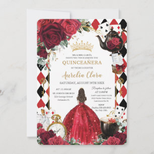 Quinceanera-Rote Rosen Blumenkohl-Alice im Wunderl Einladung