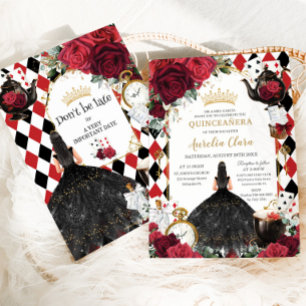 Quinceanera-Rote Rosen Blumenkohl-Alice im Wunderl Einladung