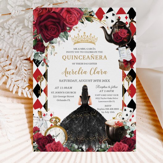 Quinceanera-Rote Rosen Blumenkohl-Alice im Wunderl Einladung